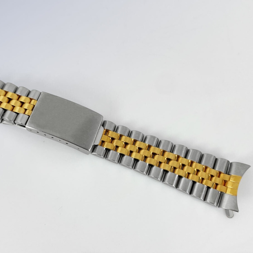 20mm Solid Link Two-ToneStainless Steel Jubilee WATCH Bracelet w Curved Ends